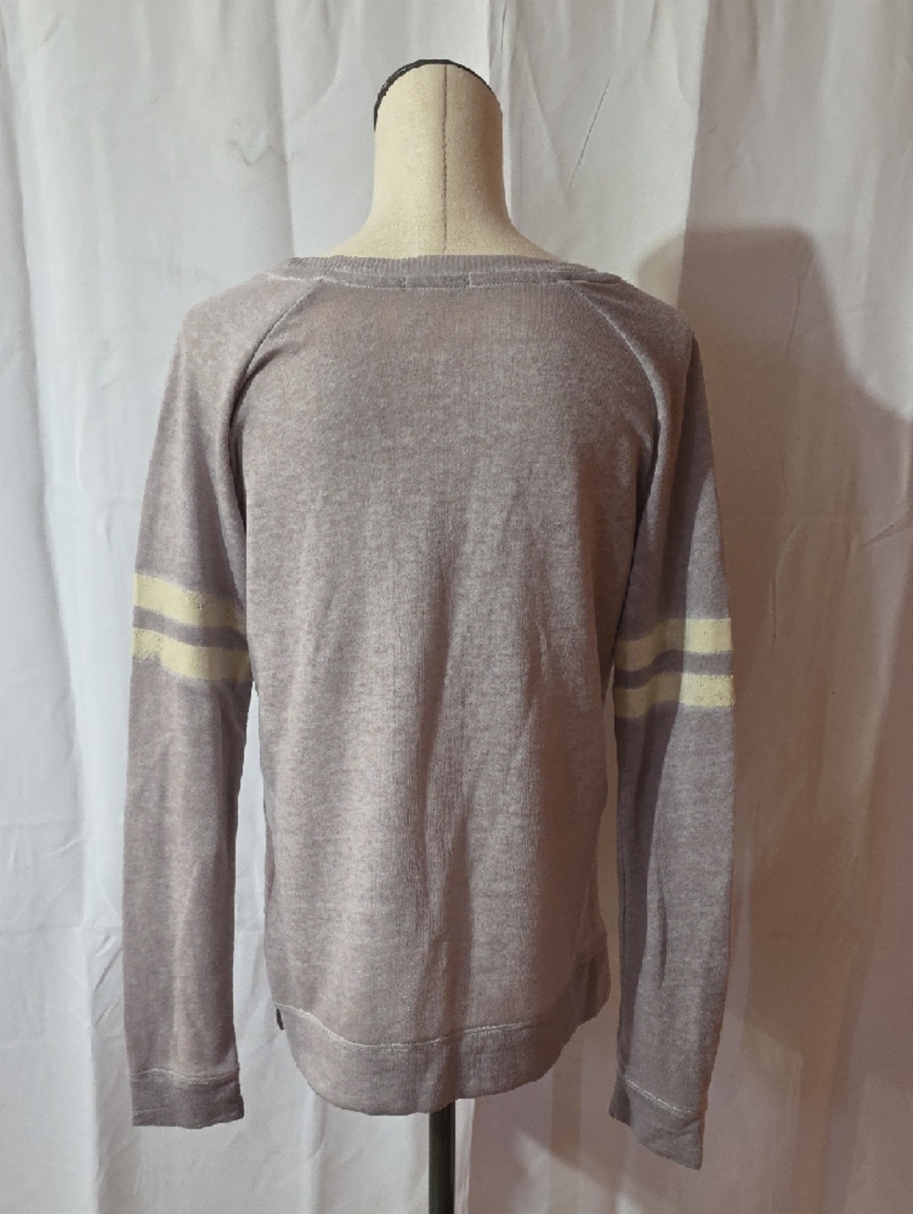 Maurices Lavender Crewneck Sweater with Cream Stripe Sleeves - Picture 3 of 3